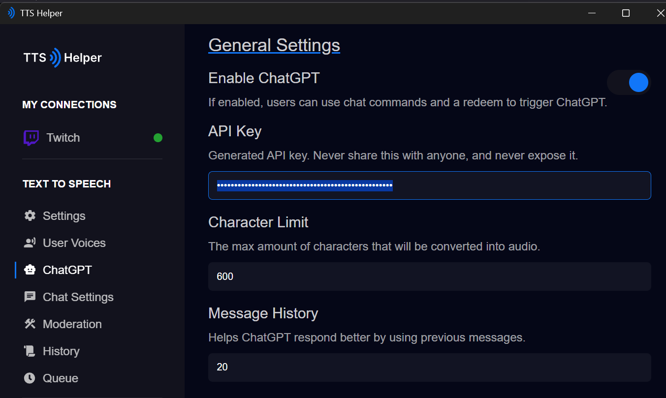 tts helper chatgpt page api key input