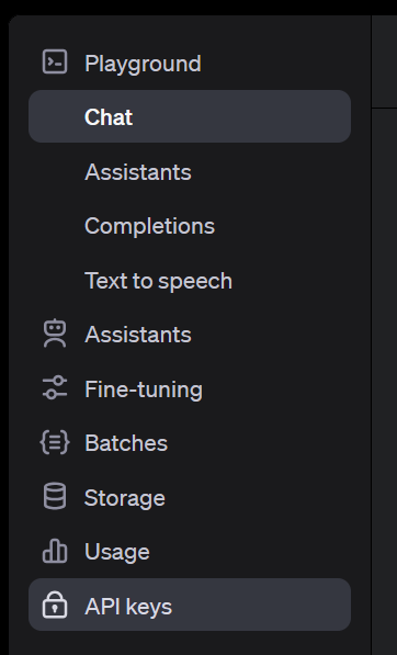 openai sidenav highlighting api keys